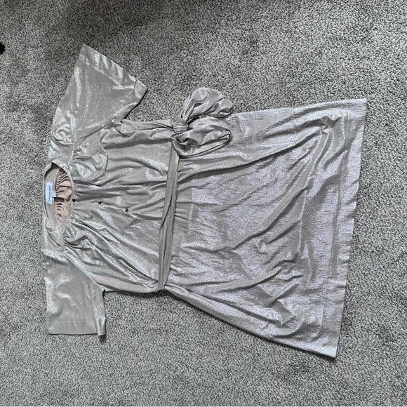 Sabina Musayev Shimmering Gold Metallic Mini Dress Small Short Sleeves Wedding - Picture 6 of 15